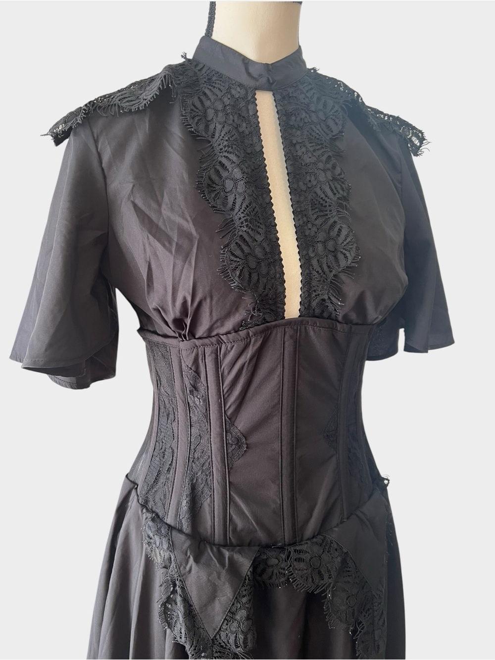 Corset Story SDS016 Black Lace Steel Boned Corset Dress 26” US 8 - Picture 4 of 16